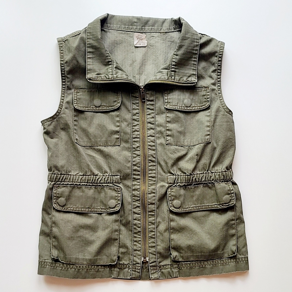 J Crew Girls Size 14 Cotton Utility Vest Cotton Green Zip Up